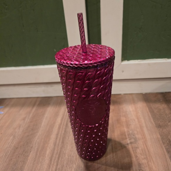 Starbucks Other - Starbucks Tumbler Red Iridescent Gem Studded Venti 24oz Cold Cup With Straw